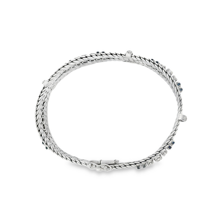 Estate - 18K White Fancy Link Bracelet With Diamonds & Sapphires