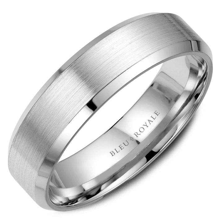 Men's 14K White Gold Comfort Fit 6.5mm Beveled Wedding Band Size 10