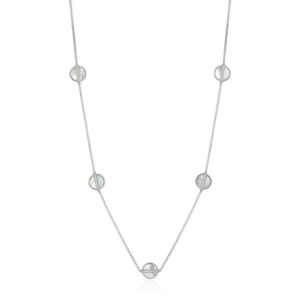 ELLE Rhodium Plated Sterling Silver Necklace With Mother Of Pearl And Cubic Zirconias