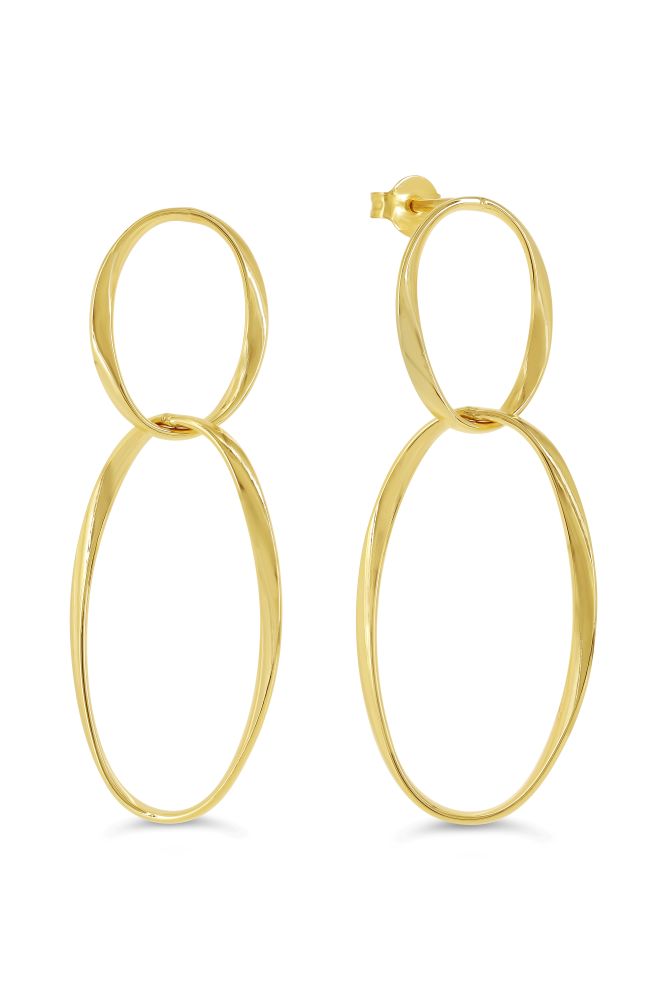 sempreORO Sterling Silver 14 Karat Gold Bonded Oval Drop Stud Earrings