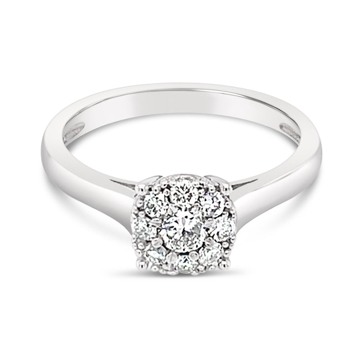 Estate - 14K White Gold Cluster 0.33 CTW Diamond Ring, Size 7.5