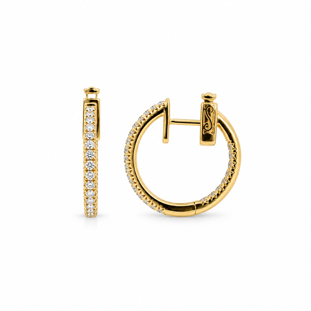 14K Yellow Gold Diamond Hoop Earrings