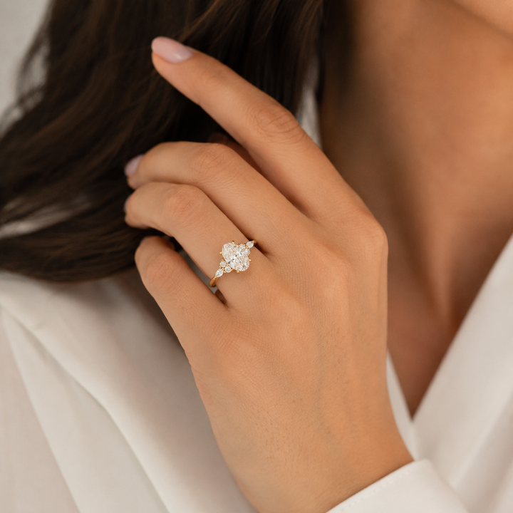 Women's 14K Yellow Gold Oval Cut 2.38 CTW LAB Diamond Engagement Ring