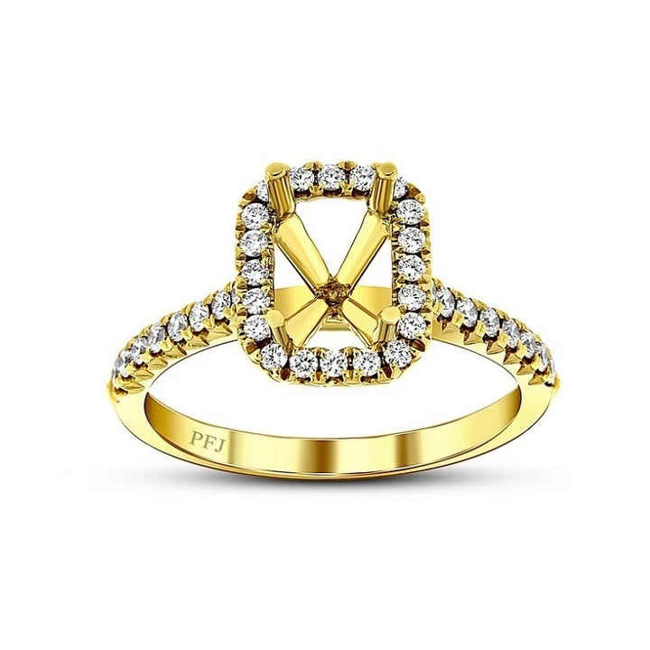 Women's 18K Yellow Gold Rectangular Halo 0.36 CTW Diamond Semi-Mount Engagment Ring