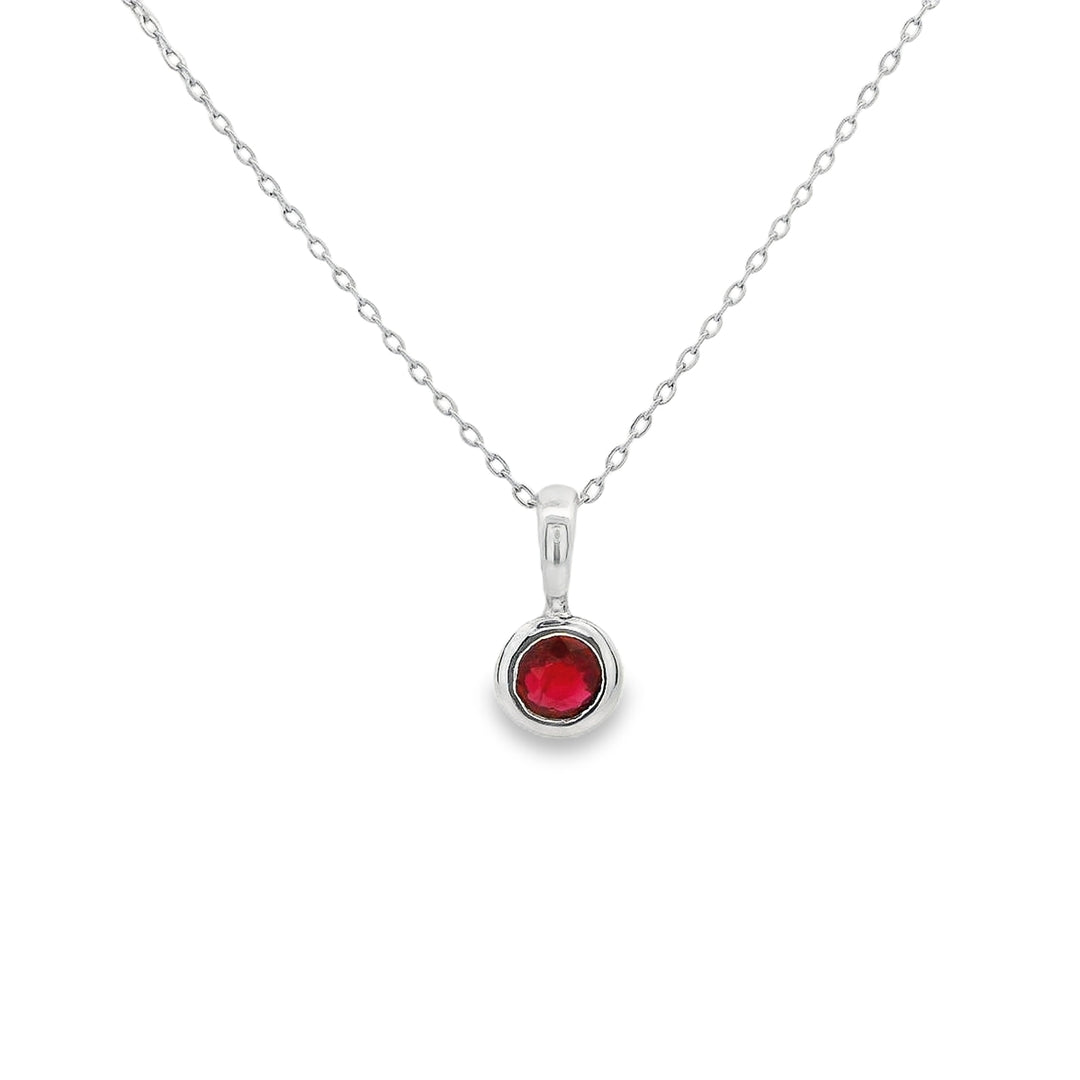 10K White Gold 4mm Round Ruby Solitaire Pendant