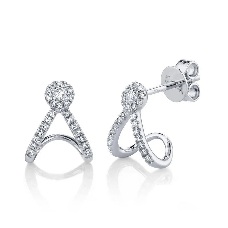 14K White Gold Shy Creation 0.20 CTW Diamond Split V Eden Stud Earrings