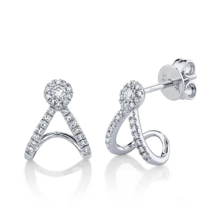 14K White Gold Shy Creation 0.20 CTW Diamond Split V Eden Stud Earrings