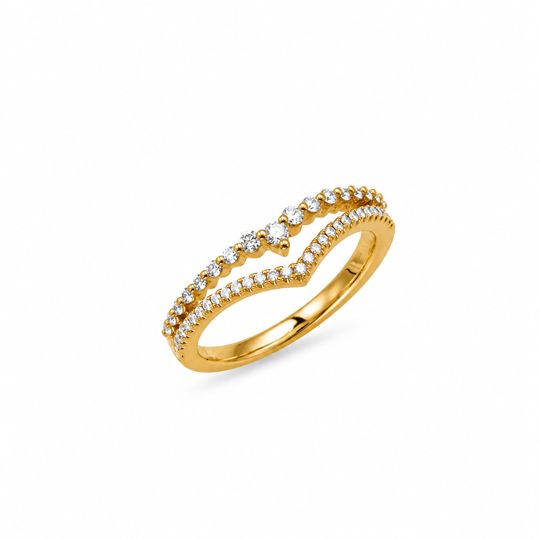 14K Yellow Gold 0.27 CTW Diamond Woman's Open Chevron Ring