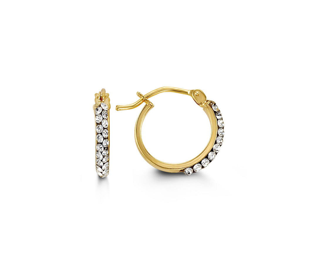 10K Yellow Gold Small Hoop Earrings Set With Cubic Zirconia