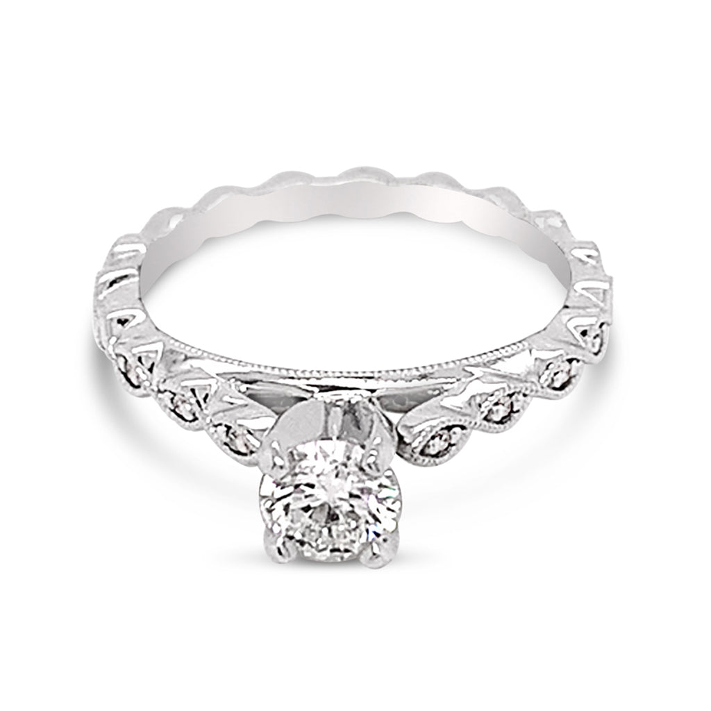 14K White Gold 0.03 CTW Diamond Set Vintage Style Engagement Ring Semi-Mount