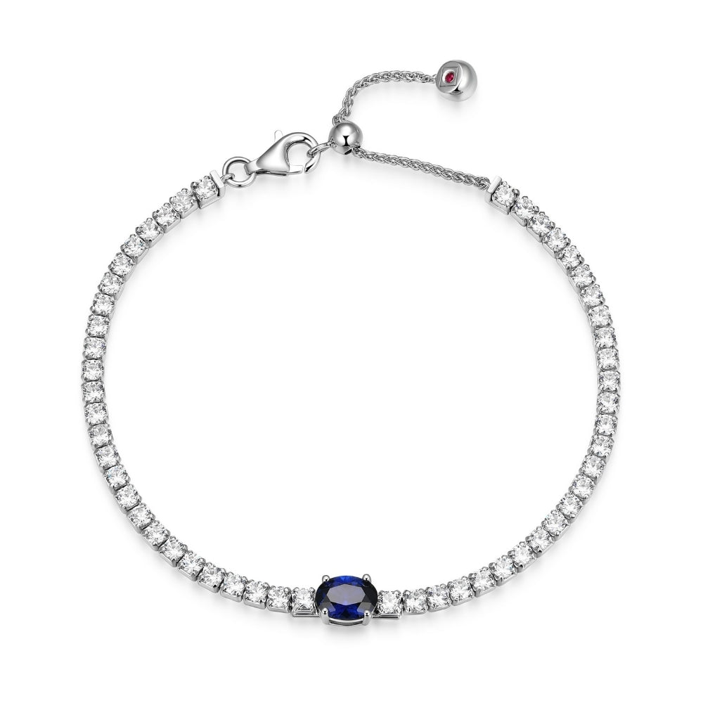 ELLE Sterling Silver Bolo Bracelet With Oval Created Blue Sapphire And Cubic Zirconias