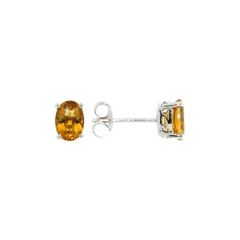 14K White Gold 7x5mm Oval Citrine Stud Earrings