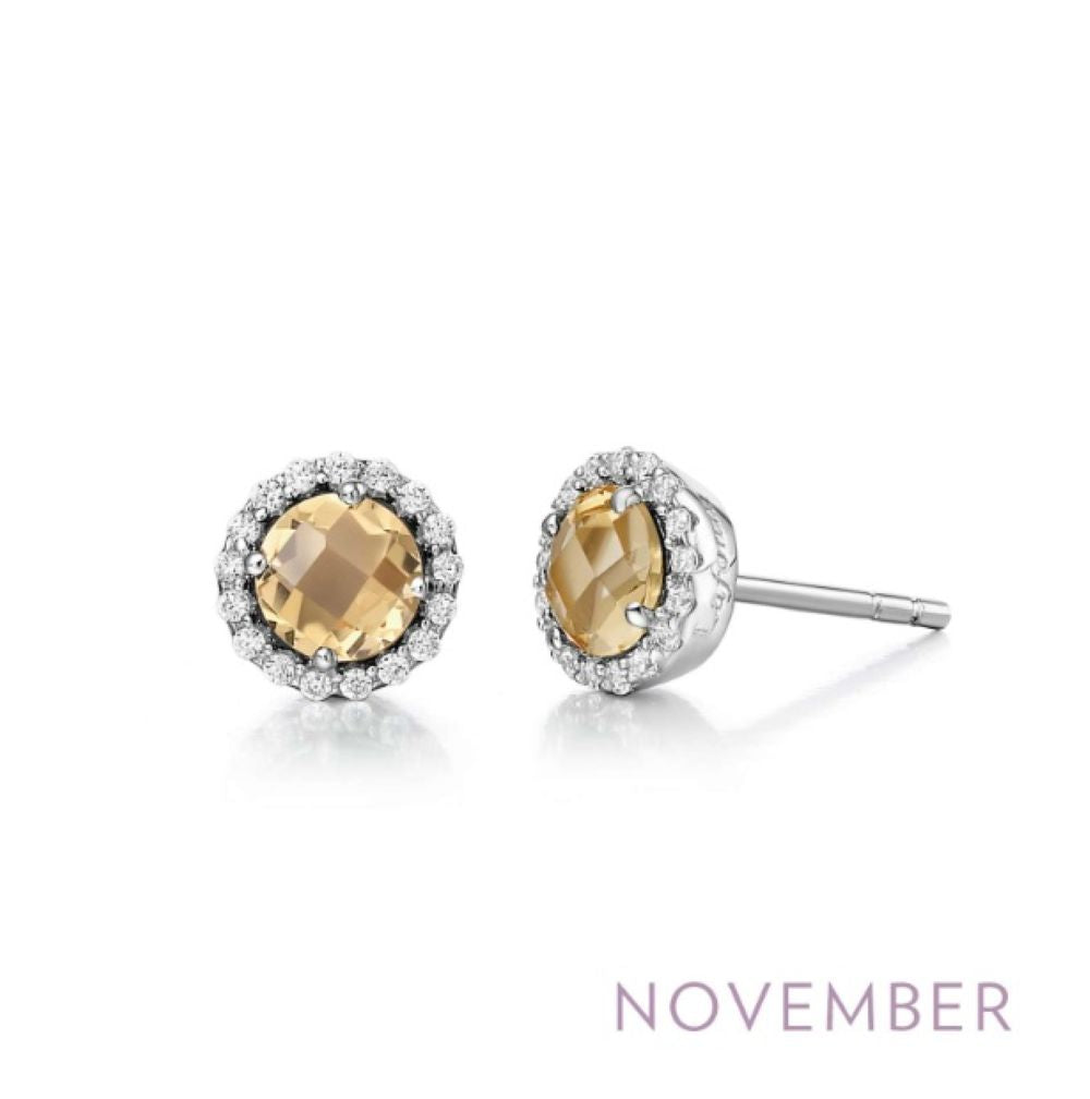 Sterling Silver Citrine And Cubic Zirconia Stud Earrings