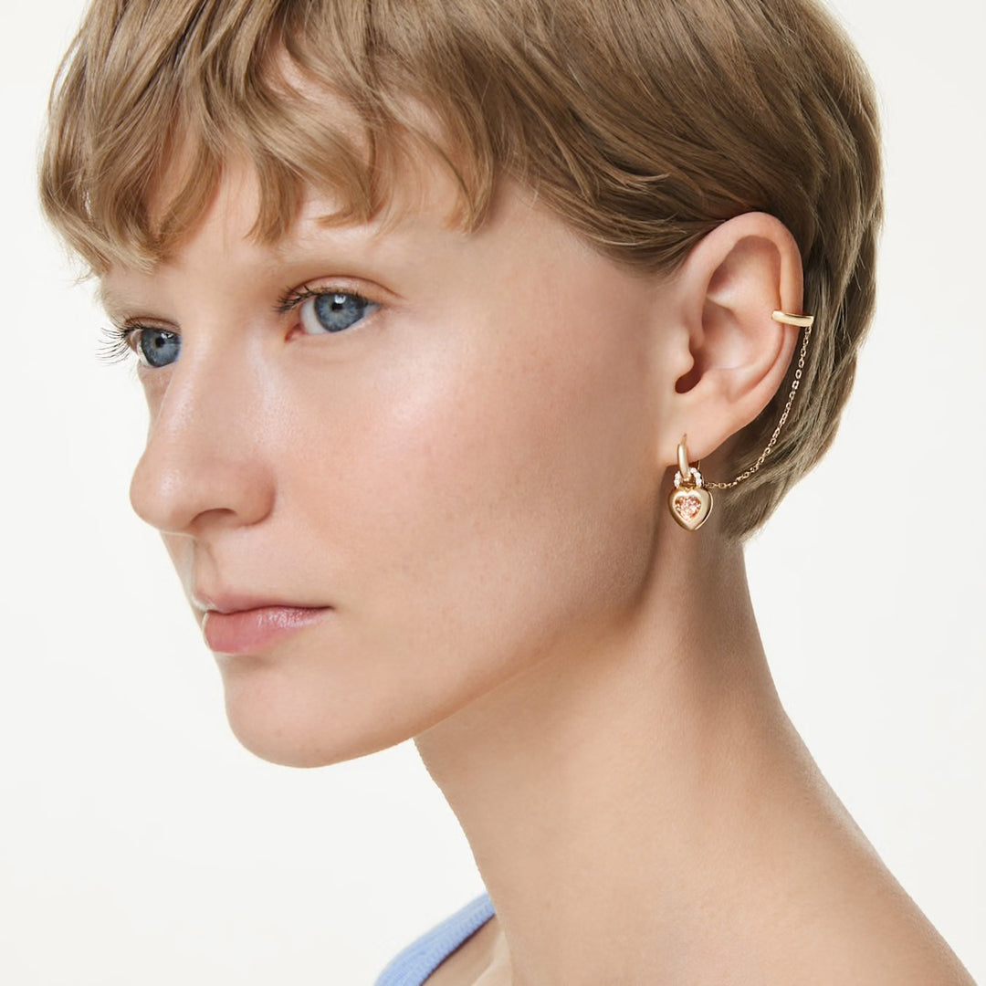 Swarovski Idyllia Gold-Tone Plated Drop Heart Lock Earrings With Pink Cubic Zirconia 5737294