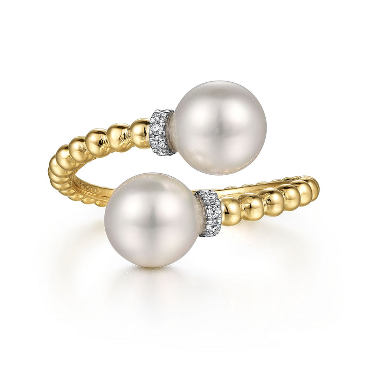14K Yellow And White Gold Pearl And 0.05 CTW Diamond Bypass Ring