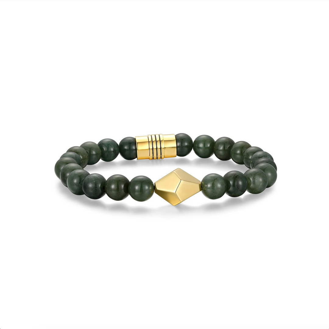 Ethos Yellow Gold Plated Silver 10mm Jade Bead Bracelet