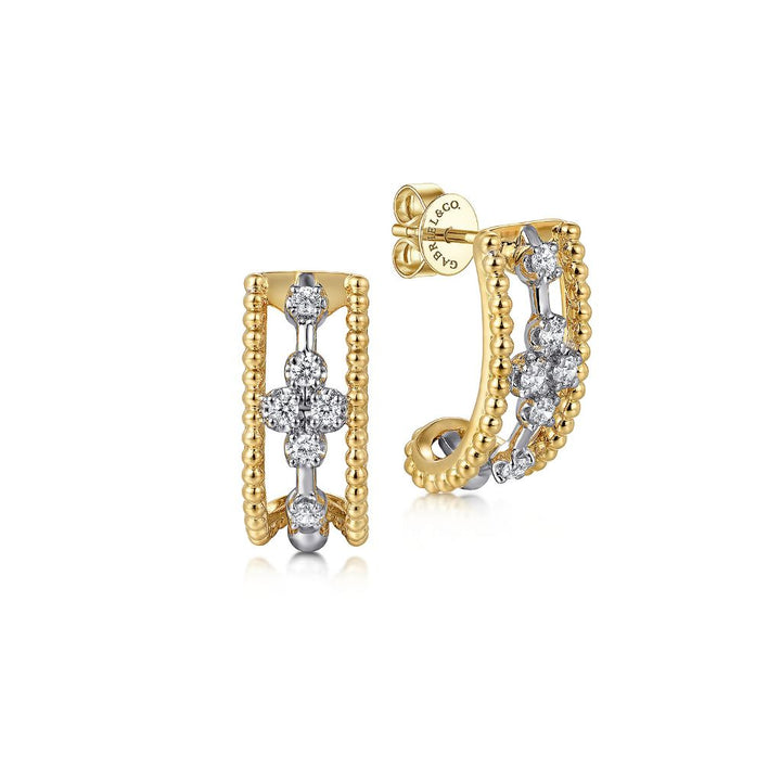 14K Yellow & White Gold Claw Set Half Hoop 0.25 CTW Diamond Earrings