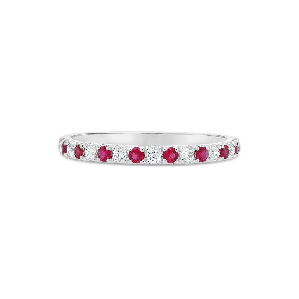 18K White Gold Ruby And 0.16 TDW Diamond Ring